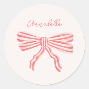 Sticker Rond Coquette Bow rose esthétique avec nom