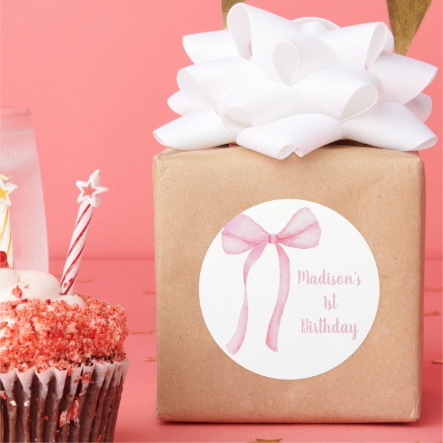 Sticker Rond Coquette Bow rose Premier anniversaire (Fête)