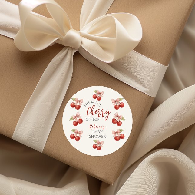 Sticker Rond Coquette Bow rouge cerise rose sur le Baby shower  (Créateur téléchargé)