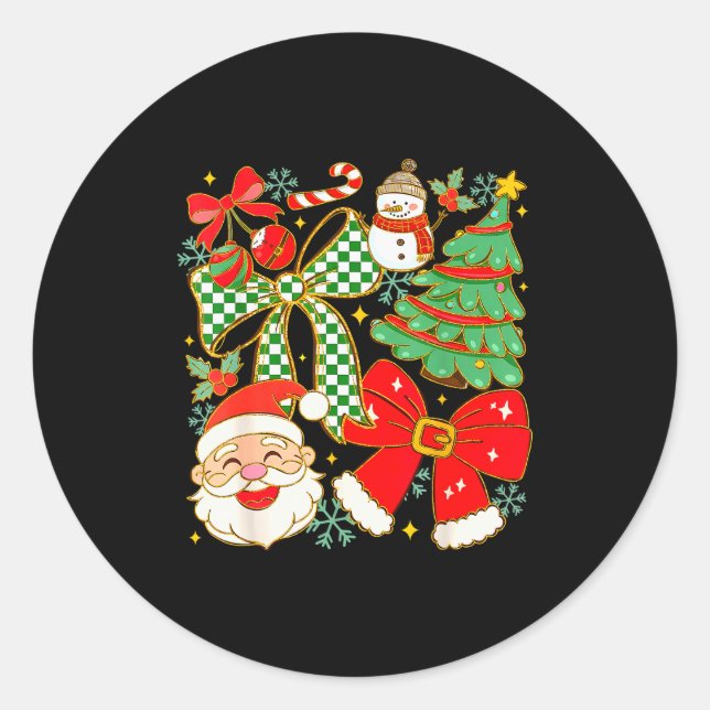 Sticker Rond Coquette Bow Santa Claus Merry Christmas Women Xma (Devant)