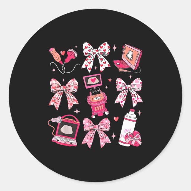 Sticker Rond Coquette Bow Sonographer Valentine Ultrasound Tech (Devant)