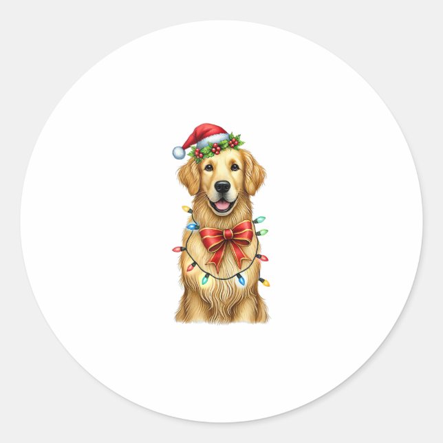 Sticker Rond Coquette Chien retrieur d'or Mignonne Noël de Bow  (Devant)
