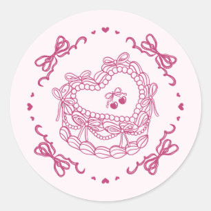 Sticker Rond Coquette Coquette Coeur Rétro Bow rose