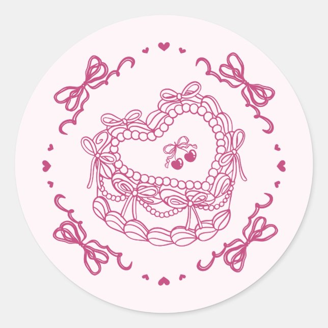 Sticker Rond Coquette Coquette Coeur Rétro Bow rose (Devant)