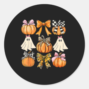 Sticker Rond Coquette Cute Fantôme Rose Coquette Bows Citrouill