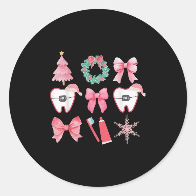 Sticker Rond Coquette de Noël Bow Orthodontie dentaire C (Devant)