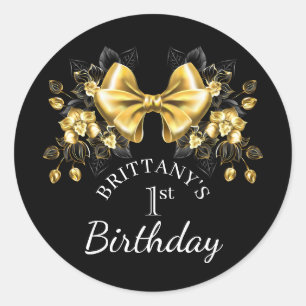 Sticker Rond Coquette Gold Bow Classic premier anniversaire