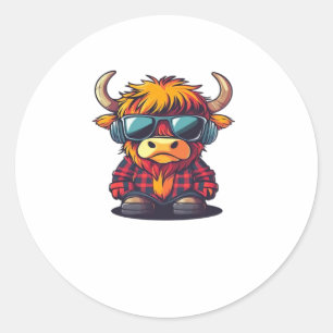 Sticker Rond Coquette Highland Cow Bubblegum Tshirt Design, Hol