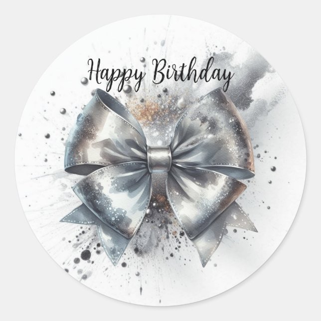 Sticker Rond Coquette métallique argent Bow Anniversaire (Devant)