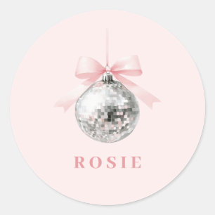 Sticker Rond Coquette personnalisée Disco Ball rose ruban