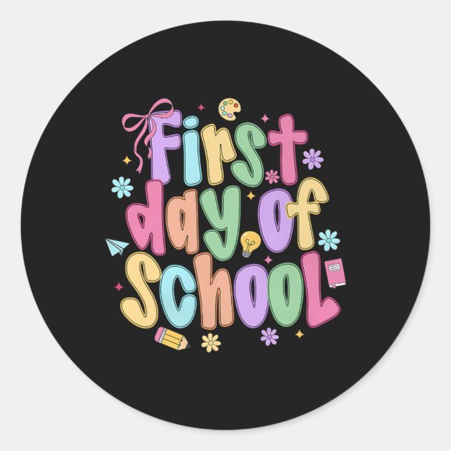 Sticker Rond Coquette Premier Jour De L'École Bow Preppy Retour (Devant)