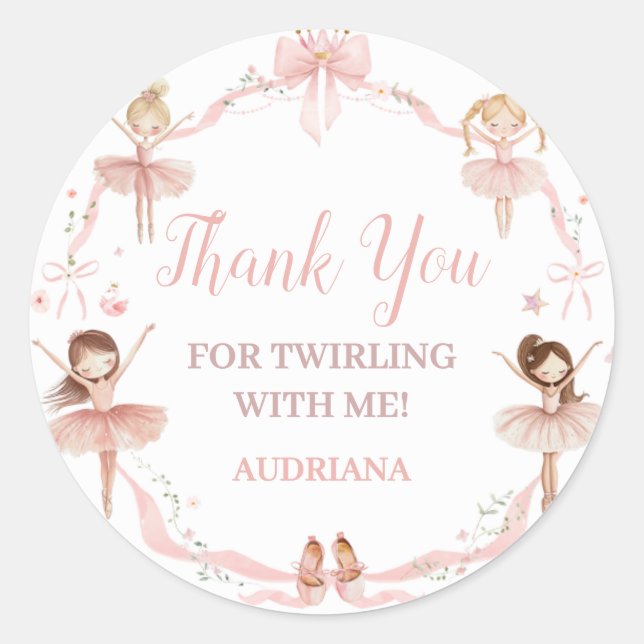 Sticker Rond Coquette rose Ballerina fête d'anniversaire (Devant)