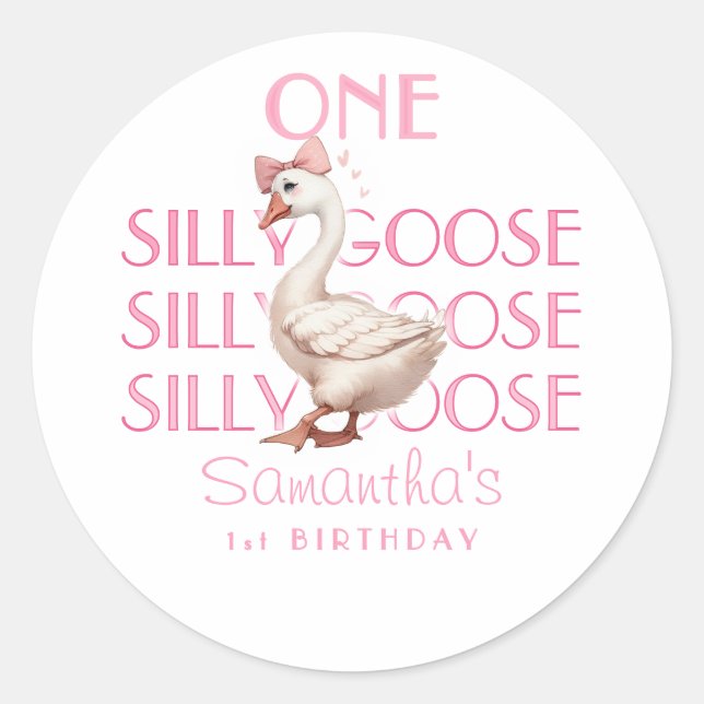 Sticker Rond Coquette rose une oie sotte fille 1er anniversaire (Devant)