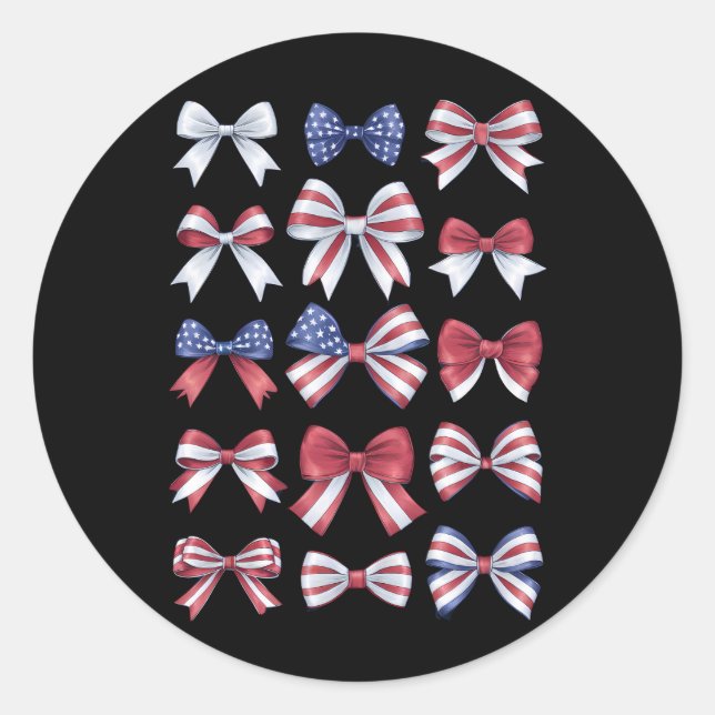 Sticker Rond Coquette rouge blanc et bleu américain Bows 4 juil (Devant)