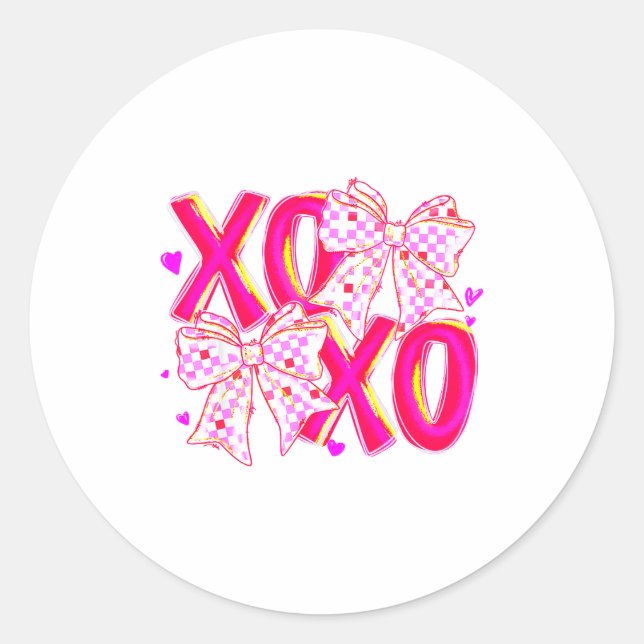 Sticker Rond Coquette Valentine Xoxo Funny Valentine Bow Hearts (Devant)