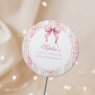 Sticker Rond Coquette vintage Pink Bow Love Shack Anniversaire