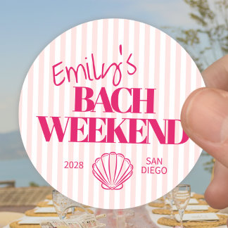 Sticker Rond Coquillage de week-end de Bach rayé rose côtier