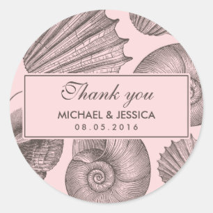 Sticker Rond Coquillage rose gris Coquillage Favoriser Merci St