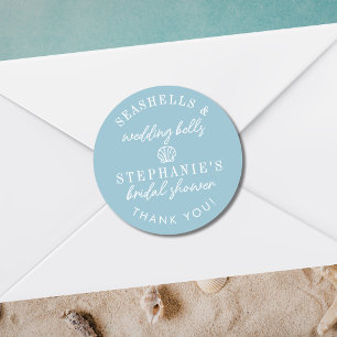 Sticker Rond Coquillages Cloches de Mariage Bleu Poussiéreux Ré