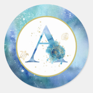 Sticker Rond *~* Coquillages de plage Nautical Enveloppe Sceau 