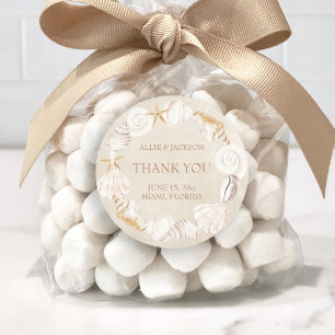 Sticker Rond Coquillages de plage Sable Mariage au bord de mer