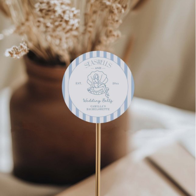 Sticker Rond Coquillages Et Cloches Mariages Bachelorette Côtiè (Créateur téléchargé)