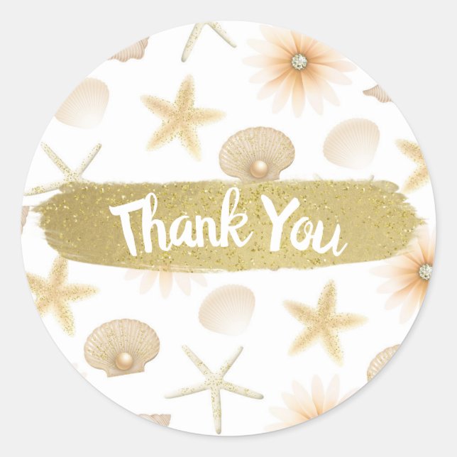 Sticker Rond Coquillages et Fleurs de Peach Beach Mariage Moder (Devant)