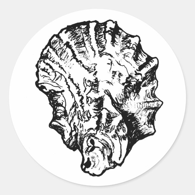 Sticker Rond Coquille d'huîtres noir et blanc (Devant)