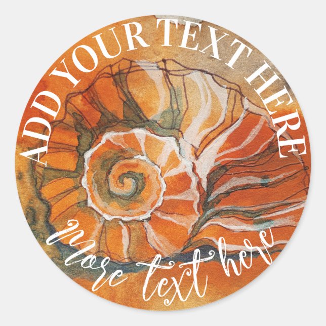 Sticker Rond Coquille Sur La Plage Aquarelle Dessin Nautique (Devant)