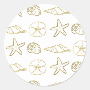 Sticker Rond Coquilles de mer aspect feuille d'or chic plage él