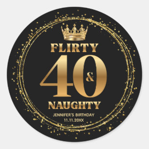 Sticker Rond coquine 40 ans et cochonnes, paillettes noires or