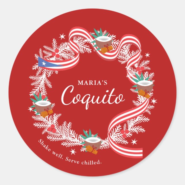 Sticker Rond Coquito Puerto Rico Christmas Wreath Classic Round (Devant)