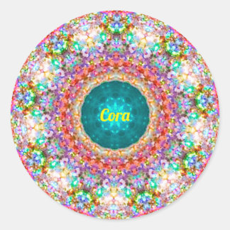 Sticker Rond CORA ~ Motif Floral doux ~ Personnalisé ~