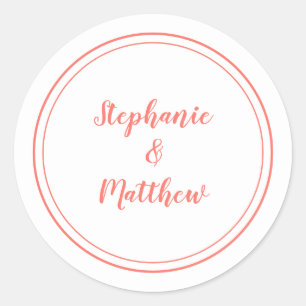 Sticker Rond Corail blanc minimaliste Mariage marié Groom Favor