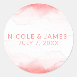 Sticker Rond Corail Chaud Eau Vive Aquarelle Mariage Moderne Ch