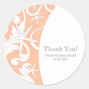 Sticker Rond Corail étoile de mer blanche Faveur de mariage sur