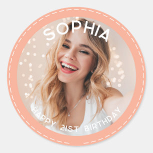 Sticker Rond Corail personnalisé Moderne 21e anniversaire Photo