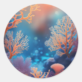 Sticker Rond Corail sain dans un océan propre.