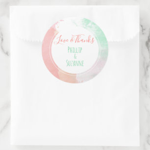 Sticker Rond Corail Tropical Neo Mint Wedding Favor Merci