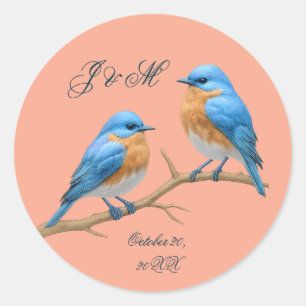 Sticker Rond Coral doux Lovebirds Romantique Bluebirds Mariage