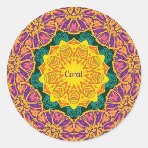 Sticker Rond CORAL ~ Fleurs de Noël lumineuses