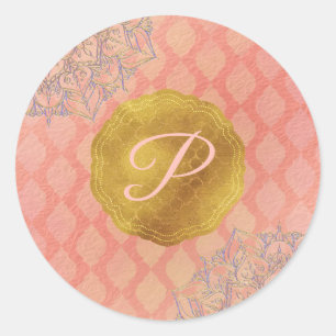 Sticker Rond Coral Gold Glam Marocaine Monogramme Cadeau de Mar