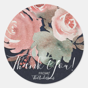 Sticker Rond Coral Peach Rose Soft Bold Floral Bouquet Mariage