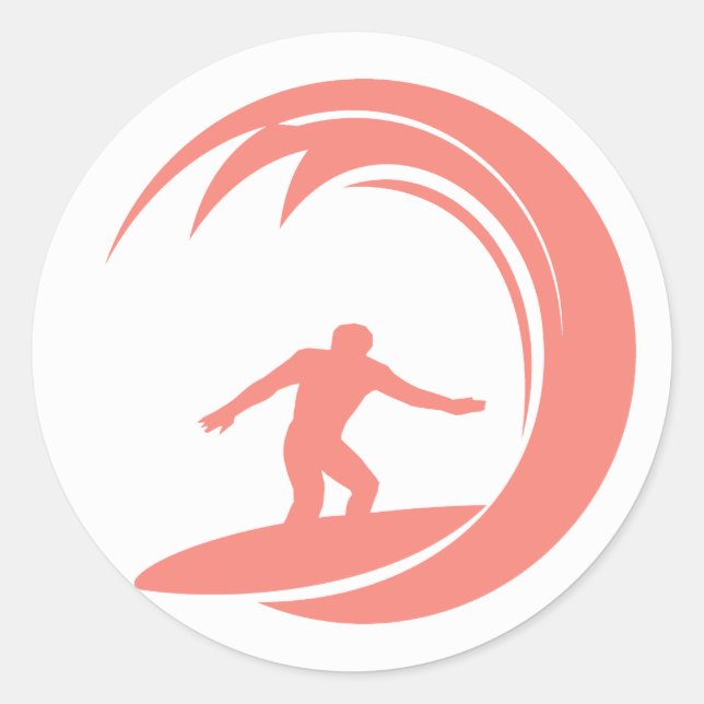 Sticker Rond Coral Pink Surfing (Devant)