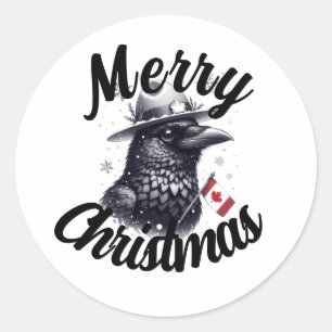 Sticker Rond Corbeau de Noël canadien