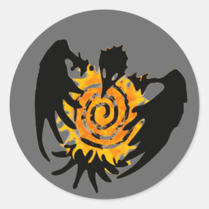 Sticker Rond Corbeau de Trickster avec Soleil Spiral