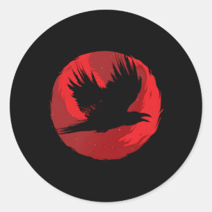 Sticker Rond Corbeau gothique Corbeau rouge lune noire