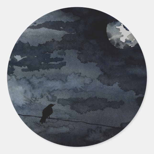 Sticker Rond Corbeau Lune - Art Pleine lune (Devant)