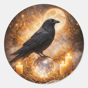 Sticker Rond Corbeau Mystique Magique et Chandelles