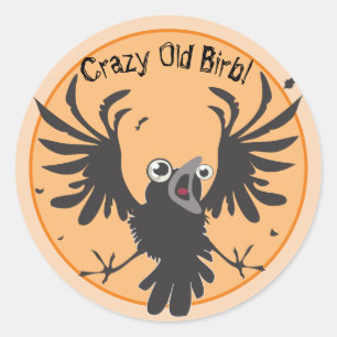 Sticker Rond Corbeau vieux fou